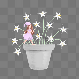 白色花朵简约图片_站在花丛中穿紫色连衣裙的女孩