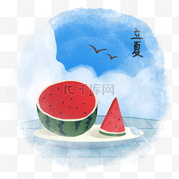 立夏水果图片_立夏蓝天白云水果PNG西瓜