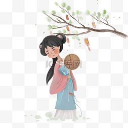 中国风夏天树图片_树下的古代少女
