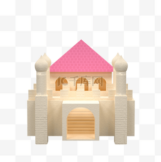 飘带加文字3D素材模型_C4D粉色卡通城堡