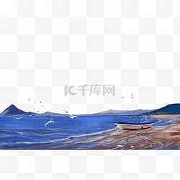 唯美插画风景图片_油画风景油画背景海景船舶唯美插