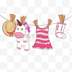 袜子粉色图片_手绘卡通晾绳袜子玩具衣服
