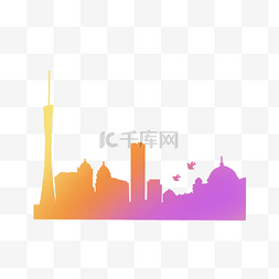 简单城市剪影图片_暖色渐变上海城市剪影