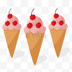樱桃冰淇淋卡通图片_夏季粉色手绘卡通樱桃冰淇淋装饰