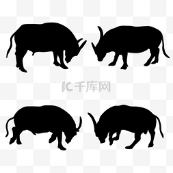卡通牛形象图片_手绘牛年斗牛动物形象剪影