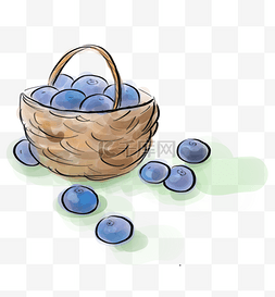 水墨篮子里的蓝莓