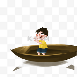 卡通小男孩在划船免抠图