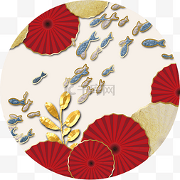新日式图片_新中式鱼红色复古装饰画