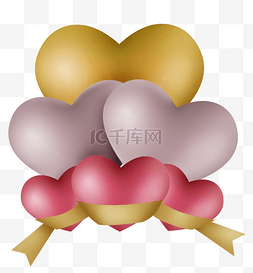 粉红色气球气球图片_彩色立体心和丝带