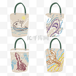 手绘夏日手提袋线条海洋生物系列