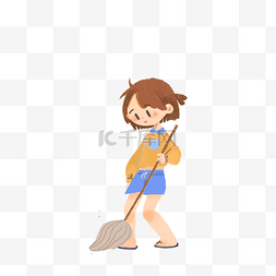 小女孩在扫地免抠图