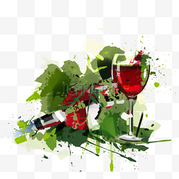 红酒水果图片_卡通手绘线描红酒酒杯