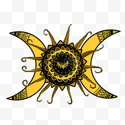 手绘黄色月亮和太阳神秘元素