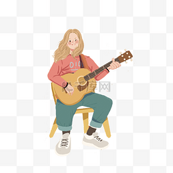 小女孩在弹吉它免抠图