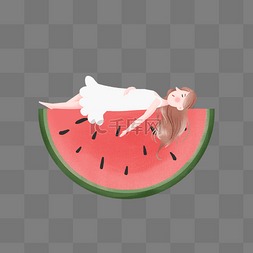 水果夏日海报图片_夏天睡在西瓜上的女孩