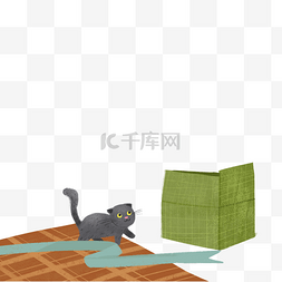 猫咪箱子图片_卡通猫咪和丝带免抠图