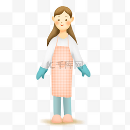 清洁卫生图片图片_穿围裙带塑胶手套的女性