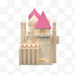 c4d小建筑图片_粉色卡通立体城堡