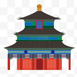 中国风建筑寺庙图片_彩色中国风古建筑插画