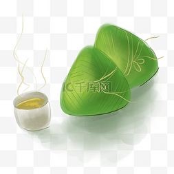 绿色粽子和茶饮