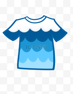 蓝色短袖卡通图片_平面风海浪短袖T恤