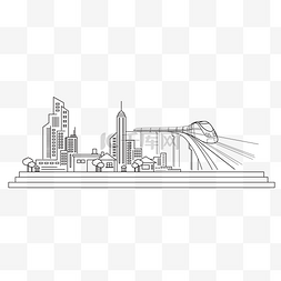 城市建筑矢量线条图片_城市线条高铁动车线条