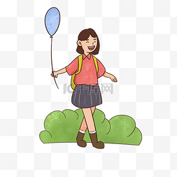 可爱卡通儿童贴纸图片_拿气球的女孩手绘插画