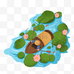可爱的小花朵图片_俯视的荷花池中划水的渔夫免抠元