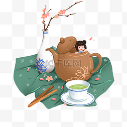 温馨可爱图片_清明节可爱的茶饮茶具免抠元素