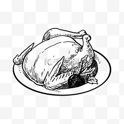 食物黑白线描图片_线描烤鸡