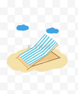 小清新夏日海边图片_沙滩躺椅沙滩椅度假休闲手绘卡通