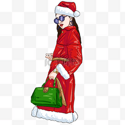 红色女装图片_圣诞节时尚女人模特女装插画元素