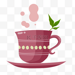 茶具插画图片_粉色的茶具茶杯插画