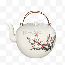 水壶陶瓷图片_白色陶瓷梅花茶壶