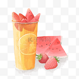 夏季饮料手绘图片_手绘草莓西瓜水果茶