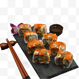 芝士培根面包图片_新鲜的寿司和花朵免抠图