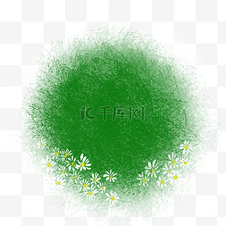文艺绿色装饰图片_手绘绿色草地清新白色雏菊