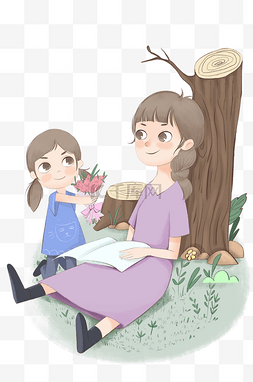 母亲节给妈妈送花女孩插画