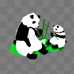 黑白小熊猫图片_手绘母亲节国宝母子