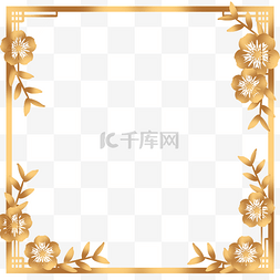 中式国潮花朵图片_金色花纹方形边框