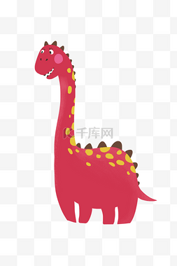 可爱恐龙插画图片_红色长脖子恐龙插画