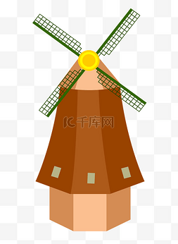 风车模型图片_棕色风车卡通插画