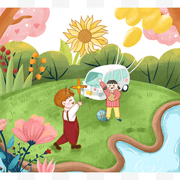 气球六一图片_欢乐彩色儿童节插画