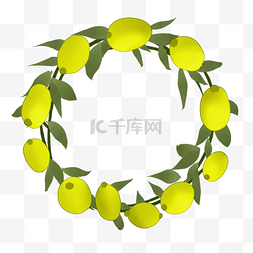 黄绿色芒果花环免抠边框