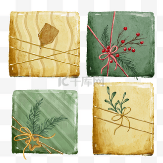 水彩风格圣诞节卡片装饰礼物