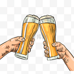 啤酒杯干杯图片_干杯啤酒手绘插画啤酒节元素