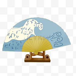  蓝色日式折扇