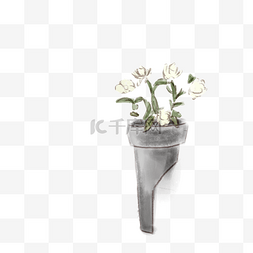 花朵盆景图片_白色花朵盆栽免抠图