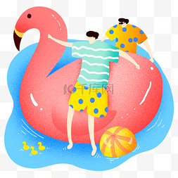 夏季泳池火烈鸟插画