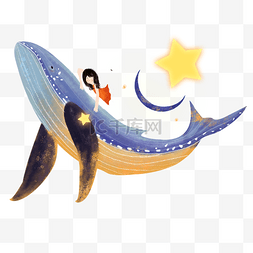 月亮装饰卡通图片_星星月亮卡通海豚
